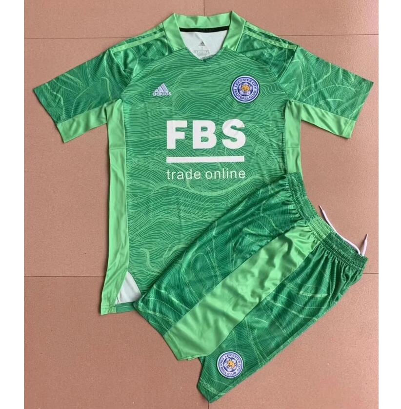 2021/22 Kids Leicester City Goalkeeper Green Soccer Kits Shirt With Shorts